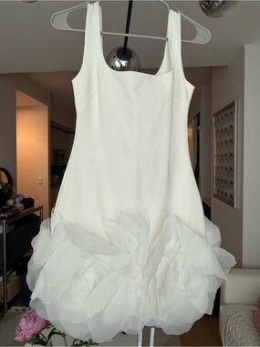 Cynthia Rowley White Sleeveless Mini Dress with Floral Bubble Hem